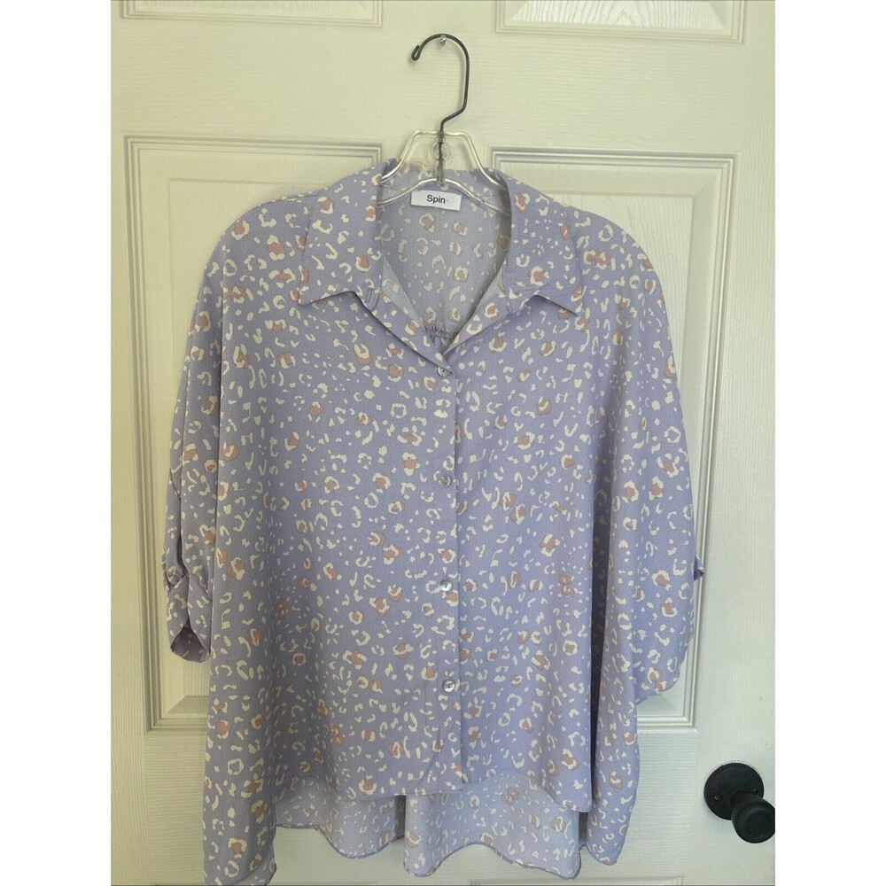 Spin Purple Leopard Print Button Down Blouse Over Size Size Small